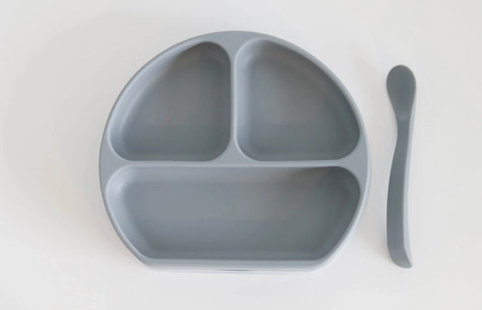Suction Plate with Spoon & Lid - Sky