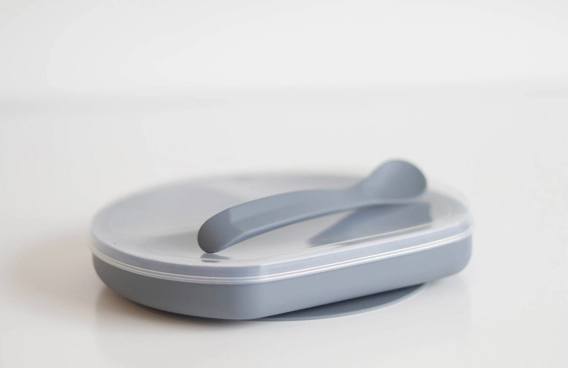 Suction Plate with Spoon & Lid - Sky