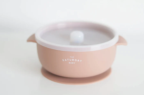 Suction Bowl With Lid - Coral