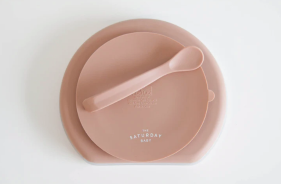 Suction Plate With Lid & Spoon - Coral