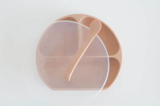 Suction Plate With Lid & Spoon - Peach
