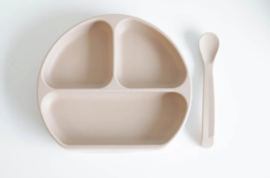 Suction Plate With Spoon & Lid - Sand