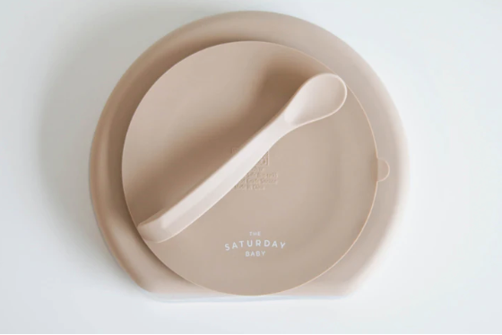 Suction Plate With Spoon & Lid - Sand